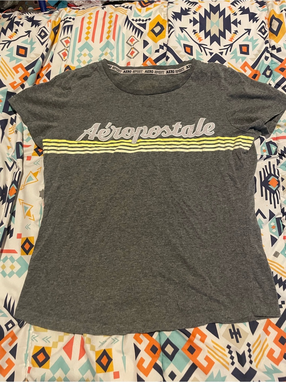 Aeropostale Gray Tee with Neon Yellow Stripe